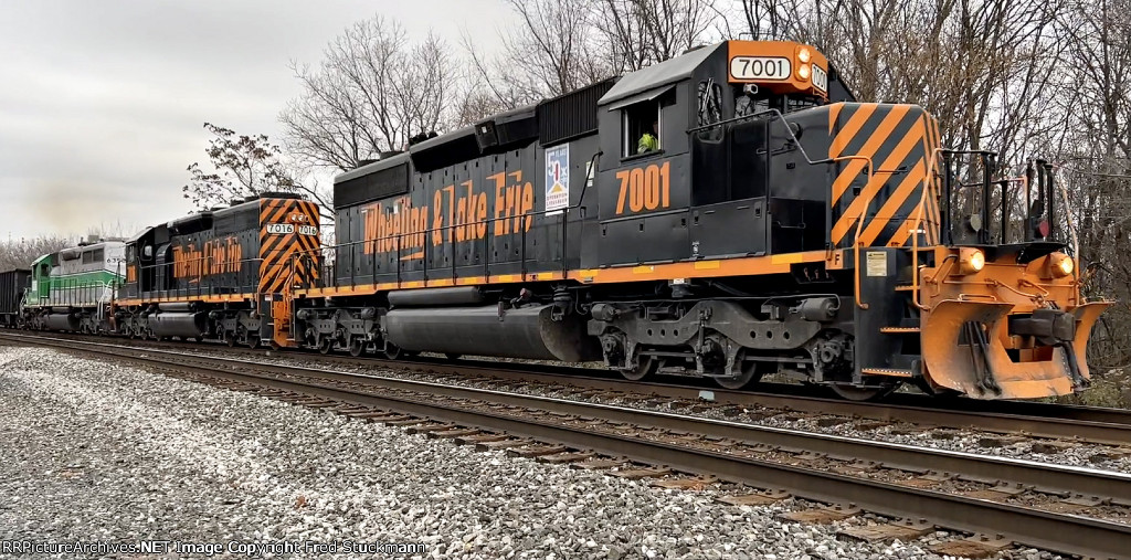 WE 7001 & Co. are on 2 track headed west.